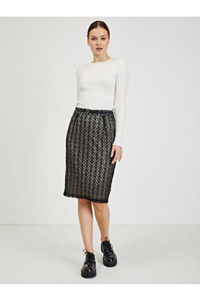 ORSAY Beige and black women's lace pencil shirt
