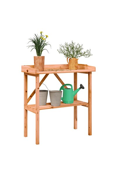 vidaxl Masa de plante cu raft, maro, 78x38x82,5 cm, lemn masiv de brad