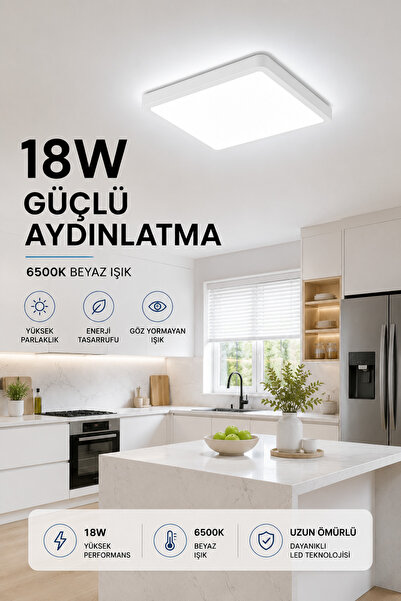 luxshome 18W Led Panel Avize Kare Beyaz 6500K Beyaz Işık Tavana Sıfır Modern ...