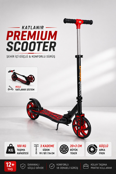 YILDIRIM OYUNCAK Büyük Tekerlekli Katlanabilir Scooter 3 Kademe Ayarlanabilir...