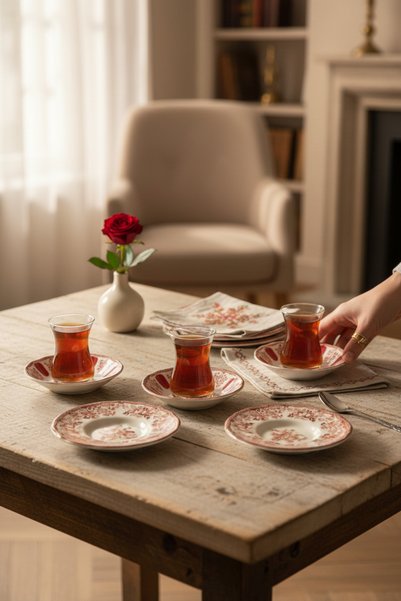 Akayev Porcelain Vintage Maroon 6 Piece Tea Plate Set