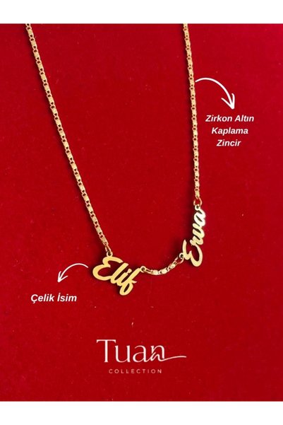 Tuan Collection Double Name Necklace Steel Name Zircon Plated Chain Italic Font Elegant Design