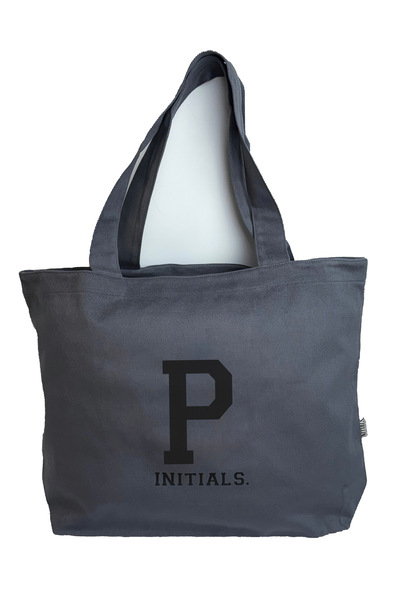 Gri Harfli Tote Bag (P)