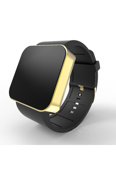 Cool Watch Saat - Gold Shiny Dokunmatik Kasa - Siyah Kayış Unisex