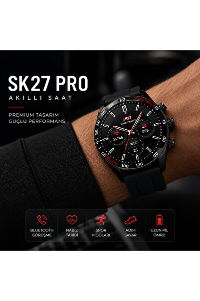 PeacHTec SK27 Pro AMOLED Akıllı Saat Bluetooth Görüşme Nabız Takibi 3 Kordon Smart Watch