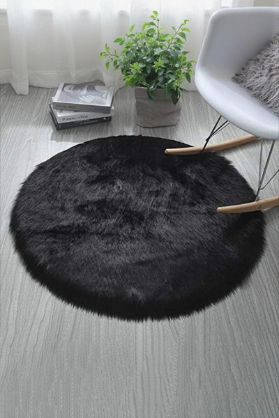 FeelHome Puffy Yumuşacık Kuzu Post Yuvarlak Kaymaz Taban Kürk Halı Makinede Y...