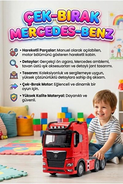 Tıfıl Toys Mercedes Actroc Çek-Bırak Mekanizmalı Metal Gerçekçi Tasarımlı Dev...
