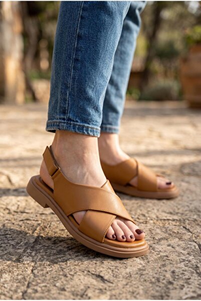 İYİSİNDEN SHOES Women's Flat Sandals Genuine Leather Easy-To-Use Daily Women'...
