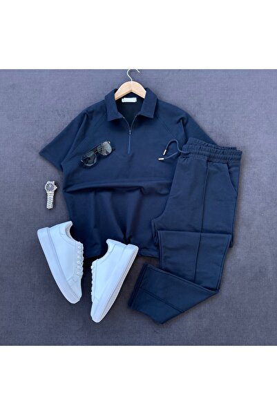 MODA Men's Zippered Polo T-Shirt and Baggy Sweatpants