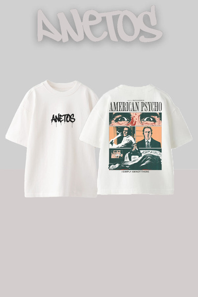 Anetos Tricou alb supradimensionat cu imprimeu pe spate American Psycho 1 Sig...