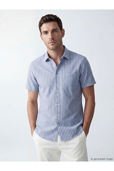 LC Waikiki Lcw Business Blue Regular Fit Striped Men's Shirt