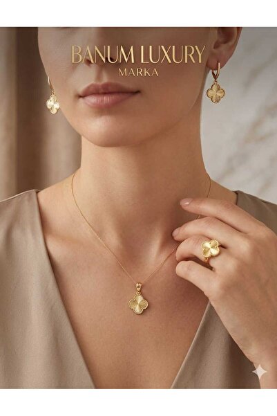 Banum Luxury Yonca Model kolye, küpe ve yüzük