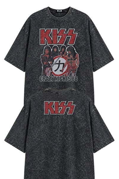 Fuddy Moda Μπλουζάκι Unisex Oversize Kiss Crazy Nights 88 με στάμπα στην πλάτ...