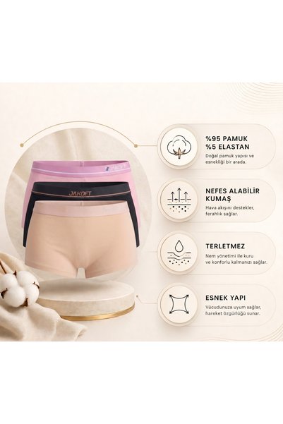 Jakoft Classics Premium Cotton Lycra Women's Boxer Set of 3 Black Skin Pink