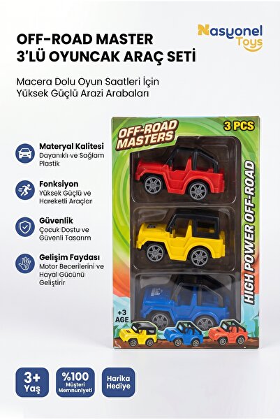 NASYONEL TOYS Off-Road Master 3'lü Oyuncak Araç Seti - Yüksek Güçlü Arazi Ara...