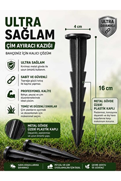 Gençdemir Otomotiv Metal Gövdeli Çim Ayracı Kazığı 50 li