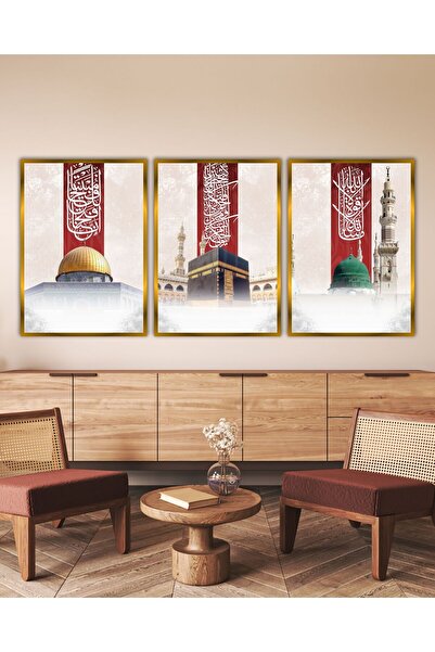 Nükte Tasarım 3’lü İslami Pleksi MDF Tablo Seti – Kabe Mescid-i Nebevi Kubbet...