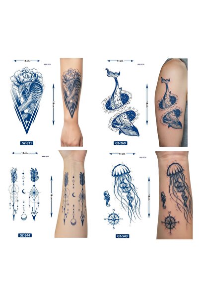 Airbrush Tattoo Yarı Kalıcı 4 Adet Birden Geçici Dövme 18x11 cm Aylık Kalıcı ...