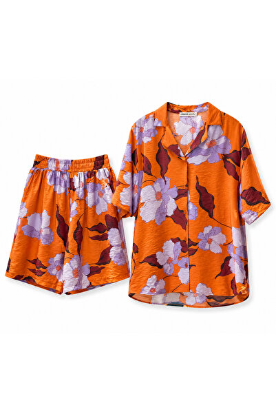 HANIQA Women's Blue Patterned Shorts Suit-1066