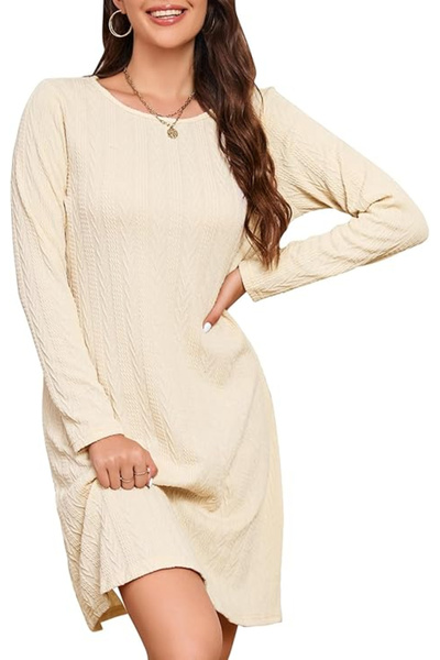 OEM Casual cream knitted dress for women, long sleeves, M