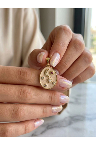 MuseumofYou Kolye Ucu, 14K Gold Kaplama Renk, Zirkon Taşlı Ay Yıldız Detaylı,...