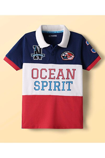 Pine kids Cotton Knit Half Sleeves Cut & Sew Polo T-Shirt Text Print & Patch ...