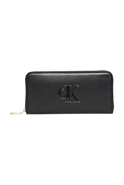 Calvin Klein Γυναικείο μαύρο μακρύ πορτοφόλι Calvin Klein με έντονο περιμετρι...