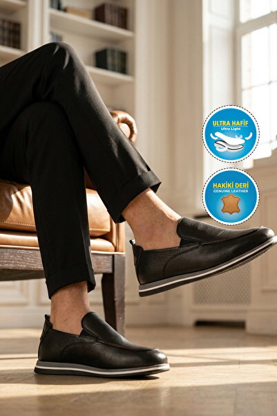 AYAKMOD Black Genuine Leather Men's Casual Shoes 2554 m