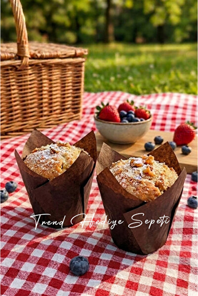 Trend Hediye Sepeti 50'li Kahverengi Klasik Lale Kapsül Muffin Kek Kalıbı , C...
