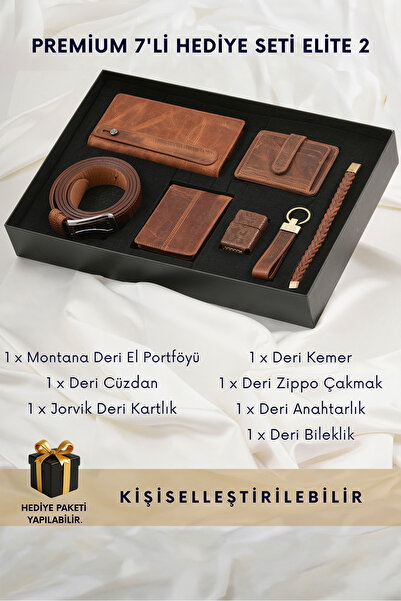 CüzCan Elite 2 Hakiki Deri 7’li Hediye Seti - Portföy, Kemer, Cüzdan, Kartlık...