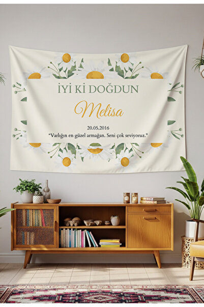 GREENDECOR Kişiye Özel Doğum Günü Duvar Örtüsü İyi ki Doğdun Happy Birthday İ...