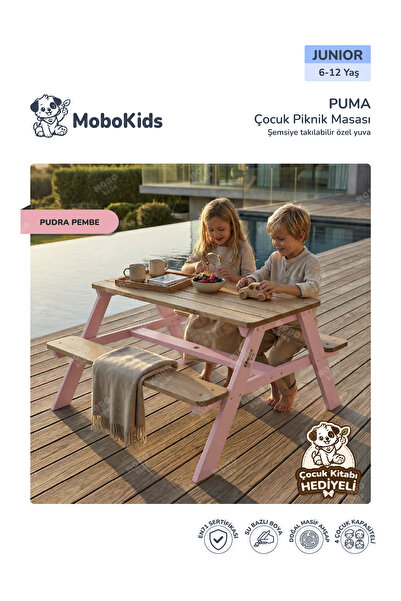 mobokids 4 Kişilik Çocuk Piknik Bankı Puma Masif Ahşap 4 kişilik Junior 6 - 1...