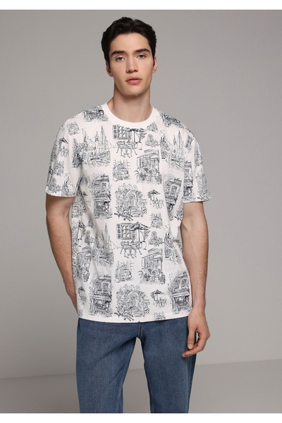 Colin's Regular Fit Round Neck Printed Men's White Short Sleeve T-Shirt