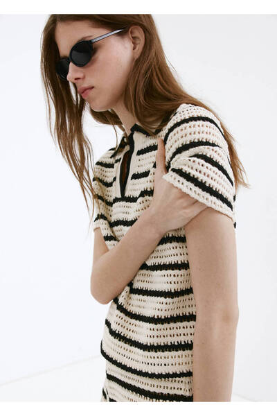 MANGO Woman Striped crochet polo