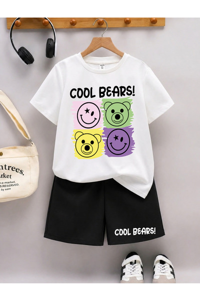 STİL-X New Season Cool Bears Printed Kids Shorts-T-Shirt Set