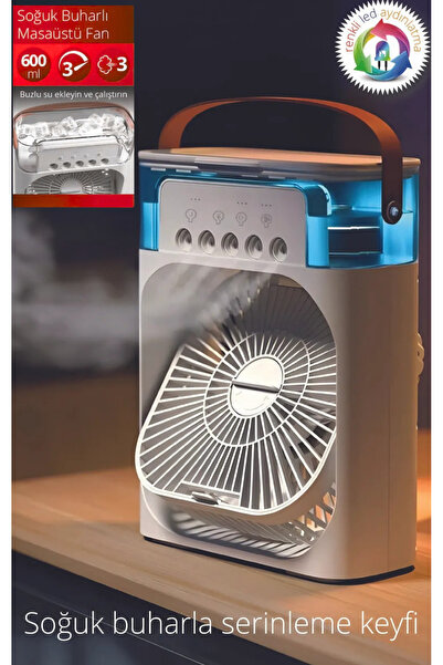 ozbience 600 ml Su Tanklı Mini Serinletici Fan, Taşınabilir ve LED Işıklı Hav...