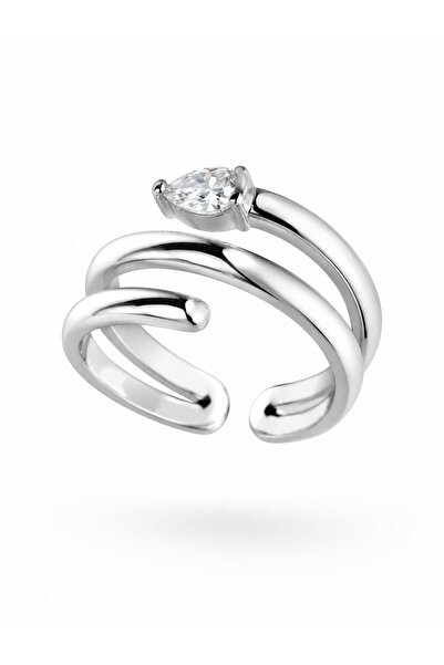 serelya Brass Silver Color Spiral Snake Model Women's Ring