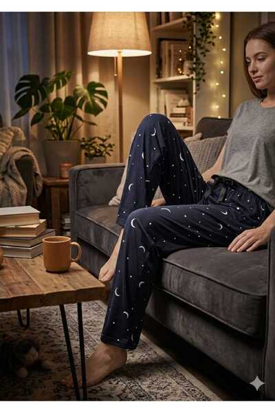 Markasız ucuz kadın ay yıldız detaylı pijama altı