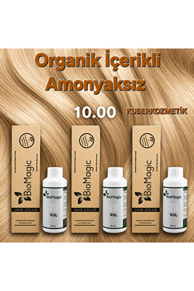 BIOMAGIC 10.00 Açık Sarı Organik İçerikli Amonyaksız Kalıcı Saç Boyası 3Boya ...