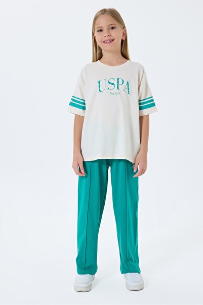 U.S. Polo Assn. SET DUBLU PENTRU FETE, bluză din bumbac pieptănat și pantalon...
