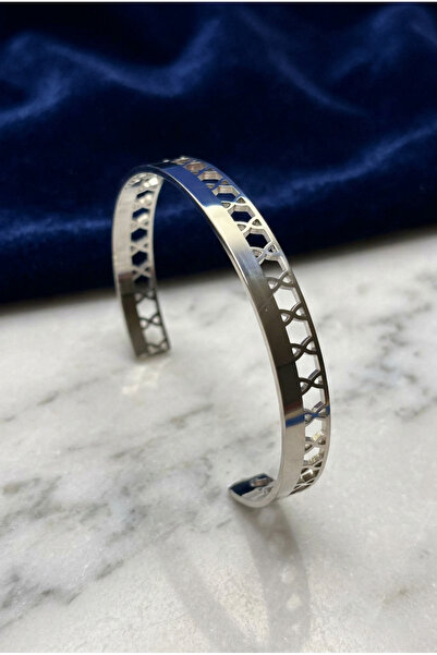 Velcari Women's Geometric Star Pattern Silver Color Thin Cuff Bracelet