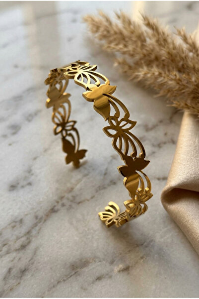 Velcari Women's Gold Color Adjustable Bracelet with Sequined Butterfly Motif