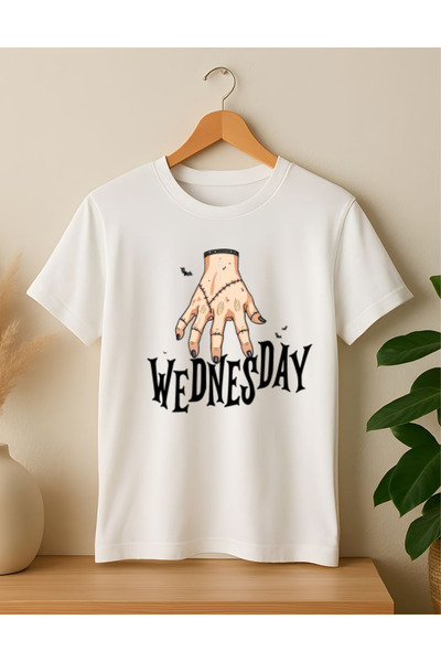 Krays Wednesday Addams Thing Hand Printed Cotton White Unisex Tshirt