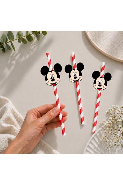 Partiden Mickey Mouse Fiğürlü Kağıt Pipet 10 Adet