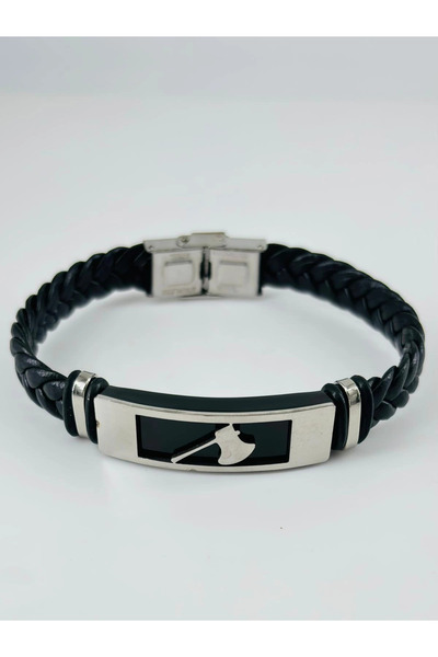 eco port Black Leather / Steel Men's Leather Bracelet 20 cm - Ebl0115