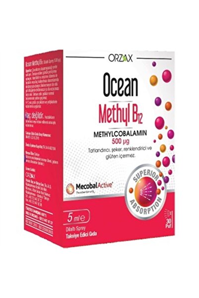 Orzax Ocean Methyl B12 500 mg 5 ml Sprey Aktif B12 Vitamini İçeren Takviye Ed...