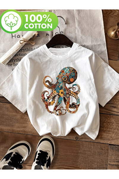 one button Tricou oversize premium cu imprimeu colorat Octopus