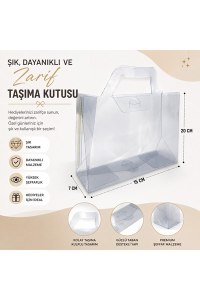 eğlencemarketi 20x15x7 cm Şeffaf Asetat Çanta Kulplu Hediye Kutusu Nikah Söz ...