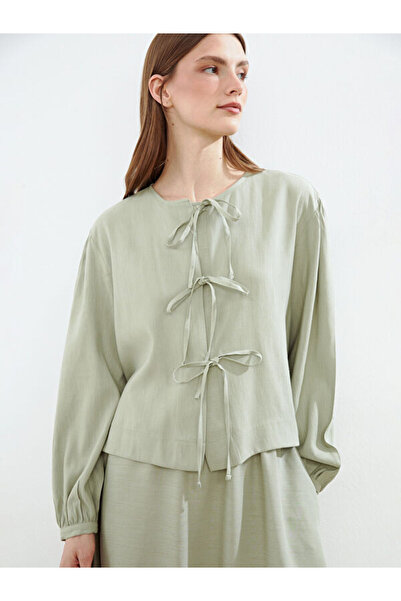 LC Waikiki Tie-Up Collar Linen Blended Women's Blouse