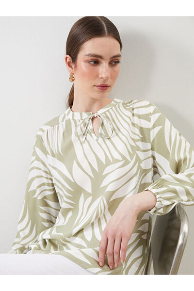 LC Waikiki Tie-Up Collar Patterned Blouse